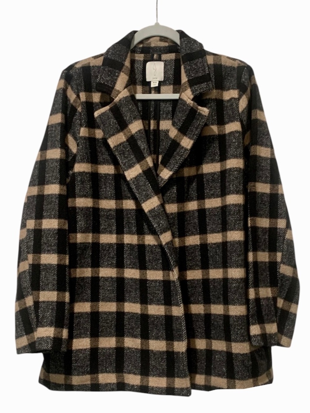 Joie Oversized Plaid Coat Black Tan Check Open-Front Jacket Women's Medium M